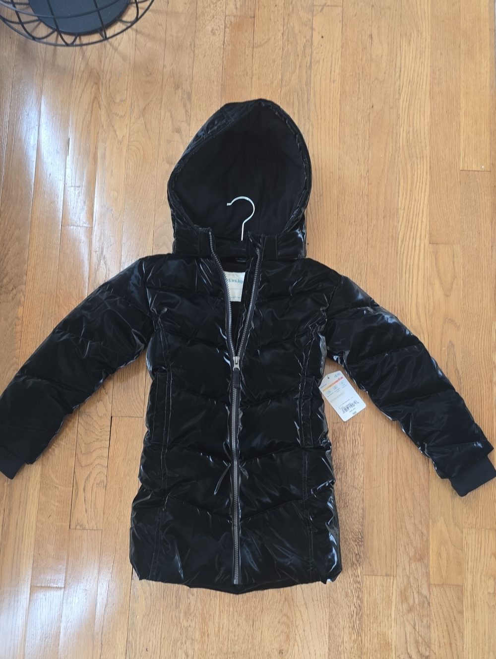 THEREABOUTS BRAND GIRL'S BLACK "SHIMMER" PUFFER HOODED WINTER COAT SIZE XXS 4/5